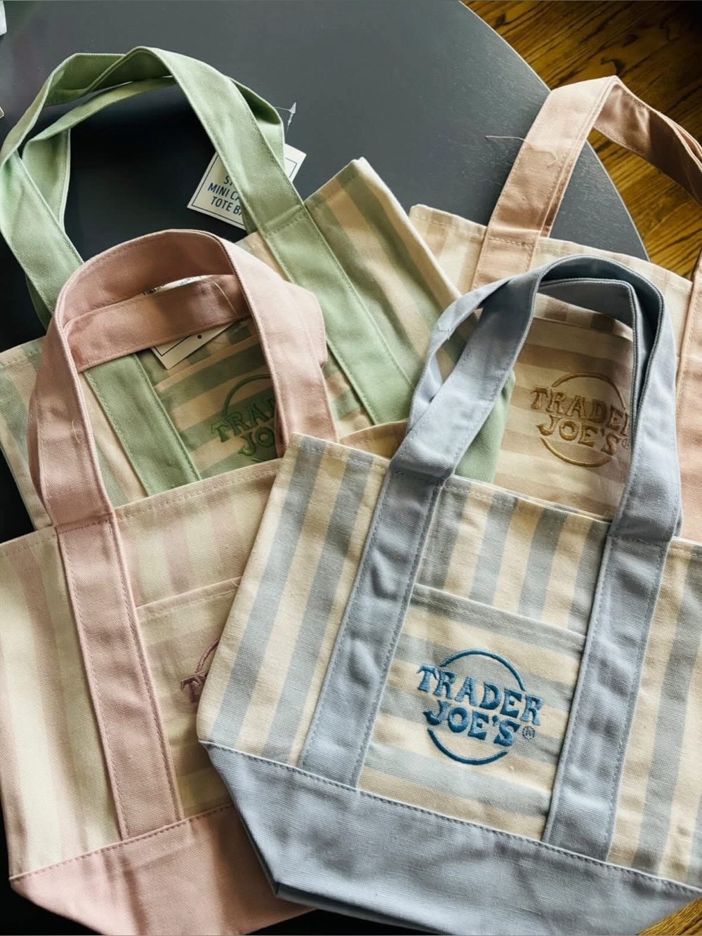 Trader Joe's Pastel Striped Tote Bag Set of 4